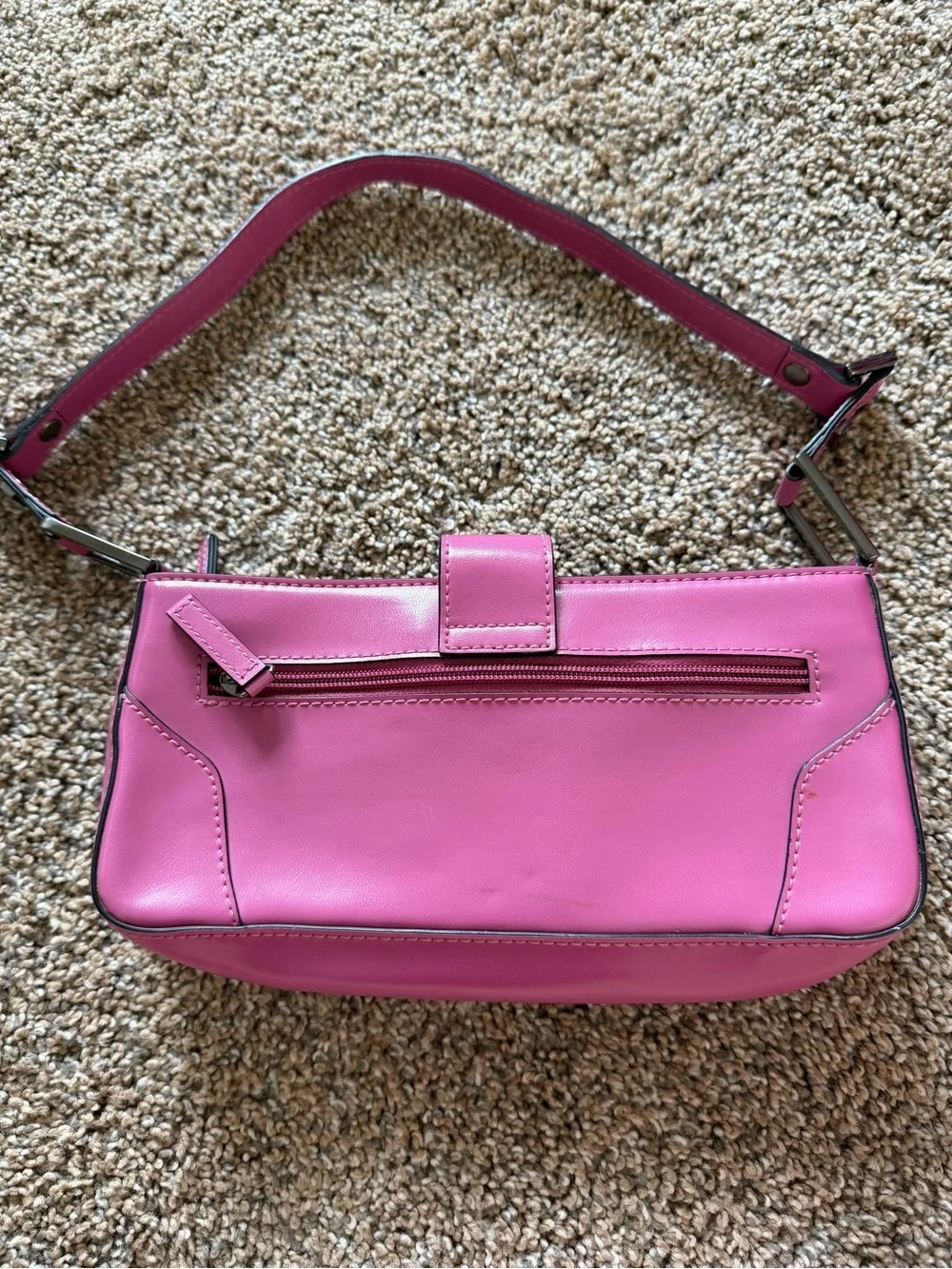 GUESS Vintage Bright Pink Shoulder Bag with Large Buckle & Vtg Light Blue Wallet